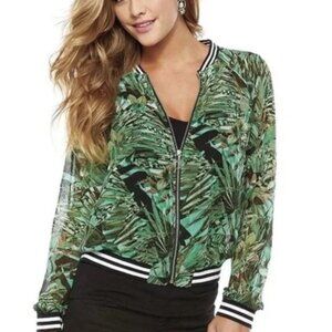 Juicy Couture Sheer Tropical Palm Tree Leaf Bomber Jacket